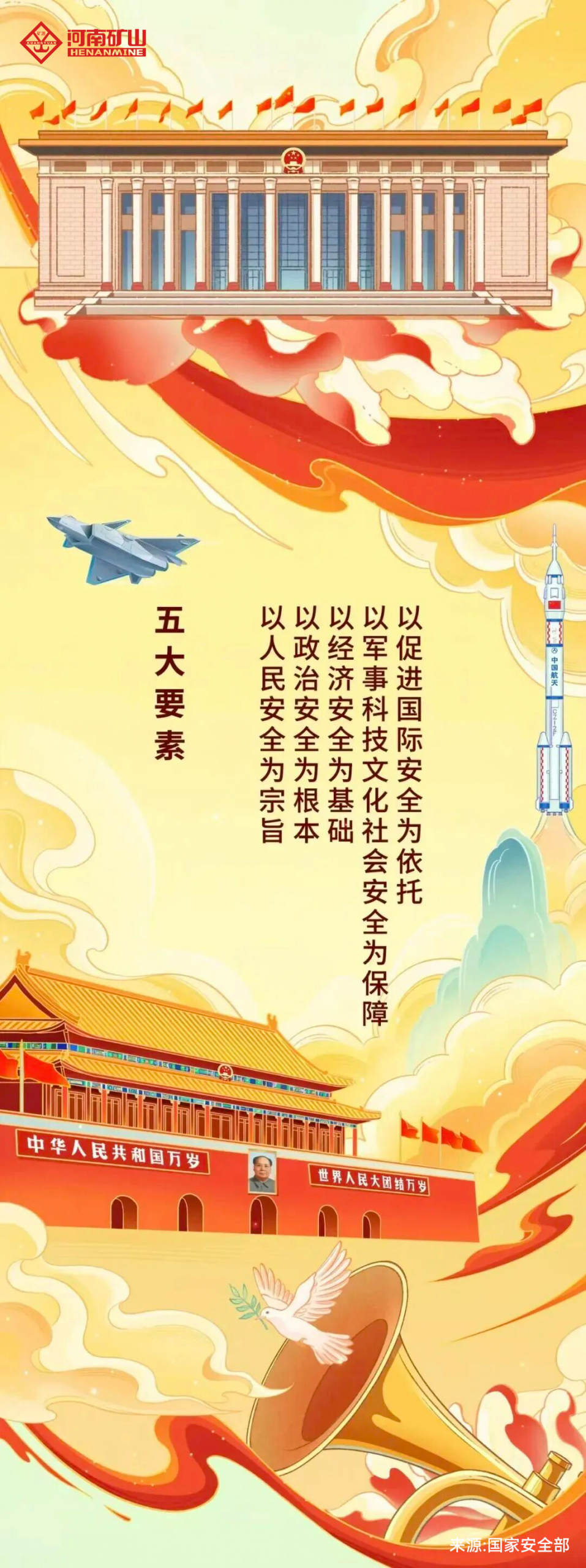 Illustrated awareness poster with Chinese architectural motifs Illustrated awareness poster with Chinese architectural motifs