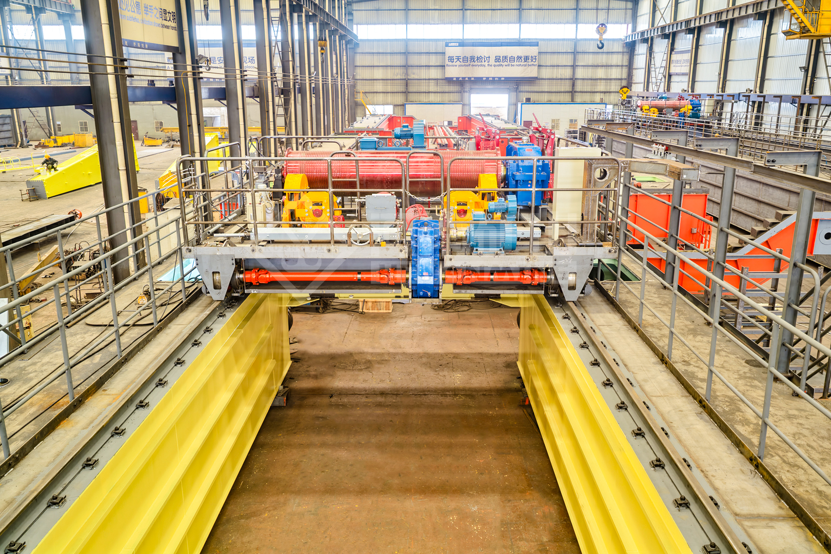 Crane trolley machinery viewed from the maintenance platform Crane trolley machinery viewed from the maintenance platform