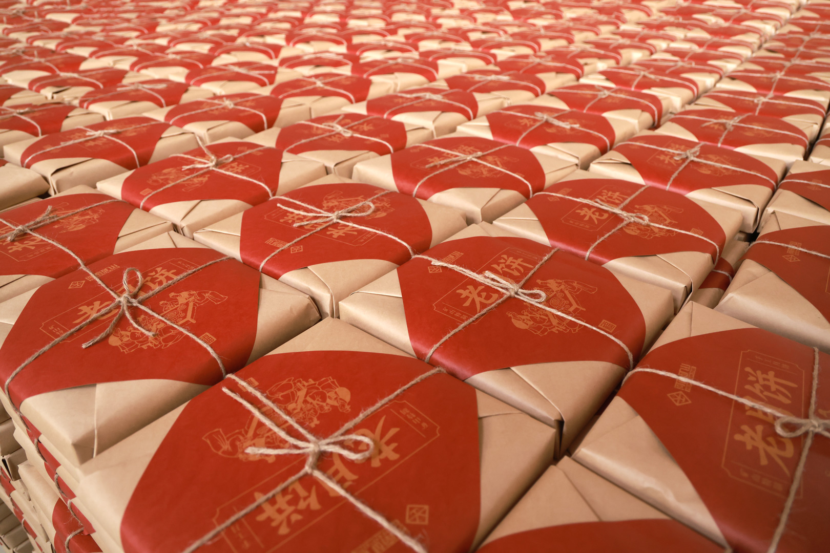 Rows of red festival gift packages
