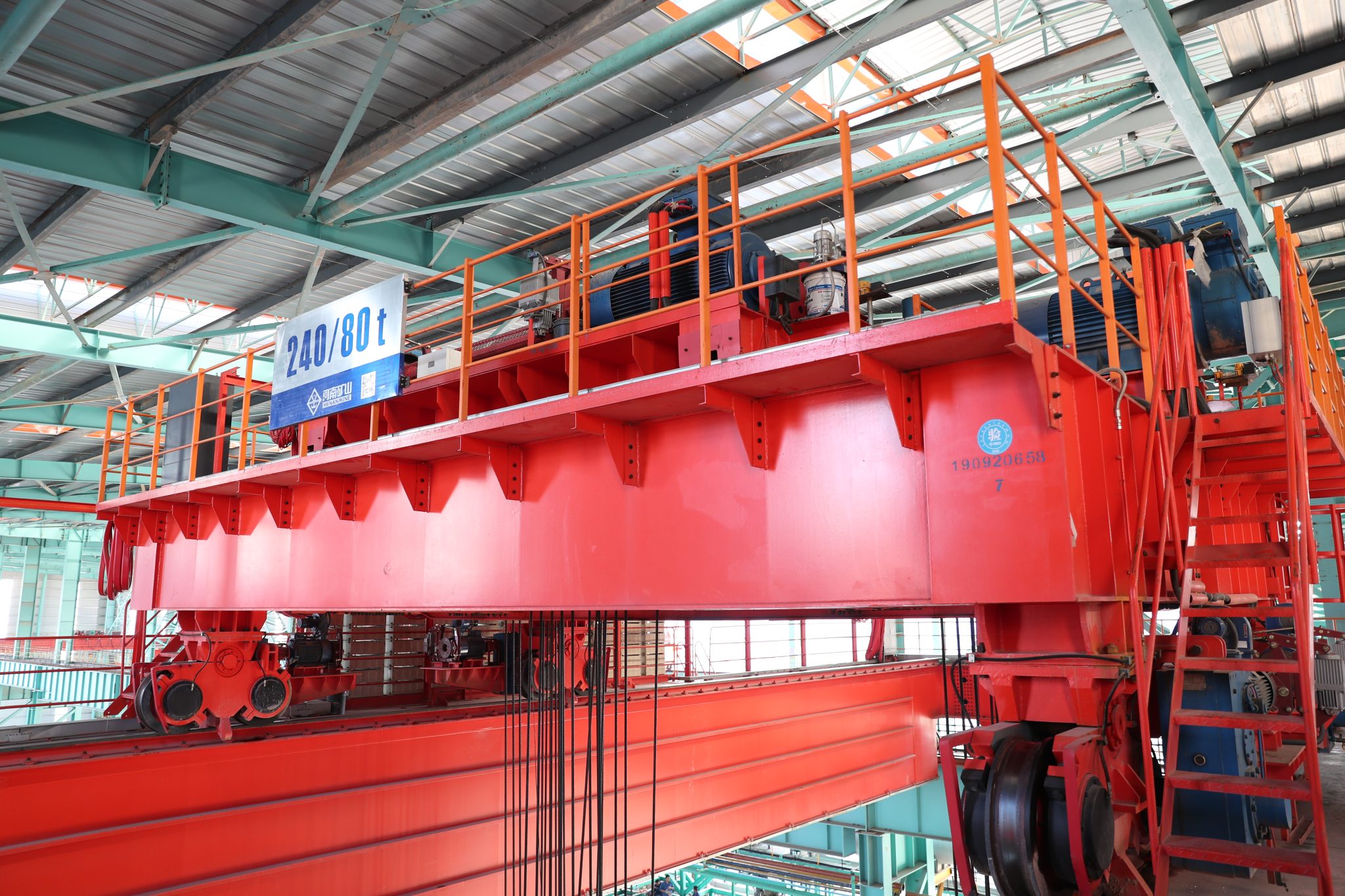 EAF ladle crane transferring molten steel in a melt shop