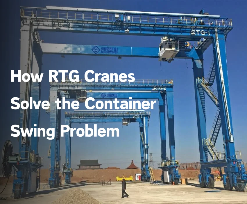 RTG crane operating above container rows and a truck lane