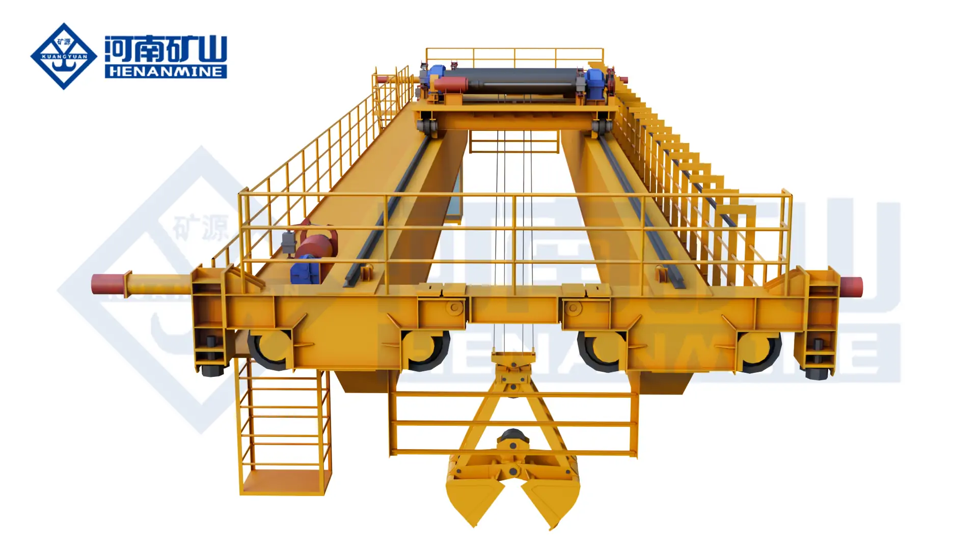 grab mechanism and bridge crane structure for bulk material handling