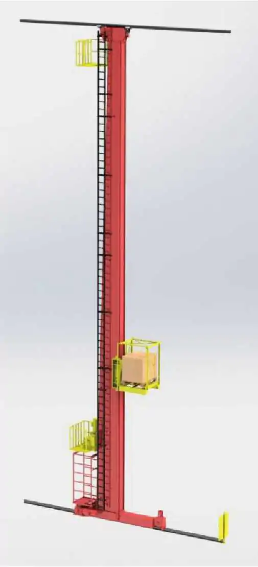 Stacker crane mast carriage and fork assembly for warehouse automation
